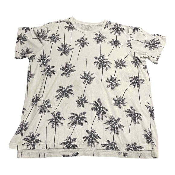 George Shirt Mens XL White Black Palm Tree Print Casual Summer Tee Short Sleeve - Picture 1 of 5